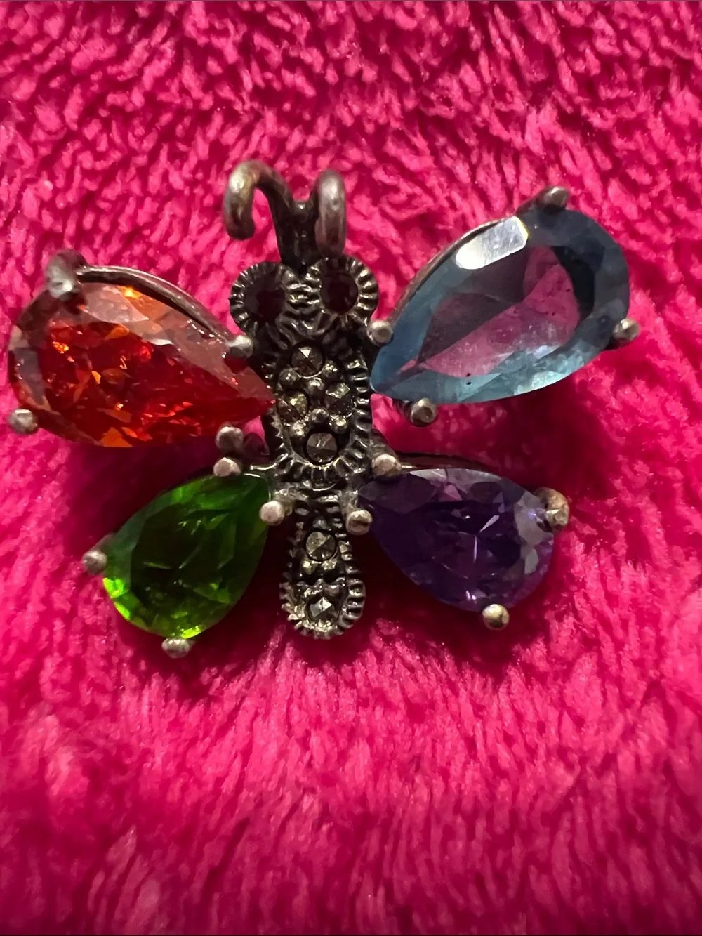 Kids Butterfly Gem Pin — Multicolor Sparkle vintage
